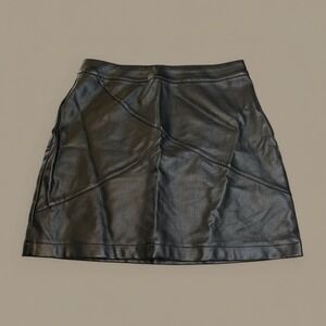 GUANYY Faux Leather Mini Skirt Black Back Zipper A Line Womens Trendy Size Small